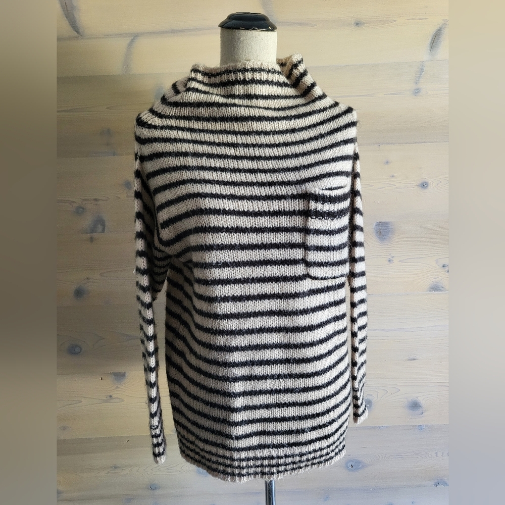 Striped Black & Cream Cowlneck Sweater